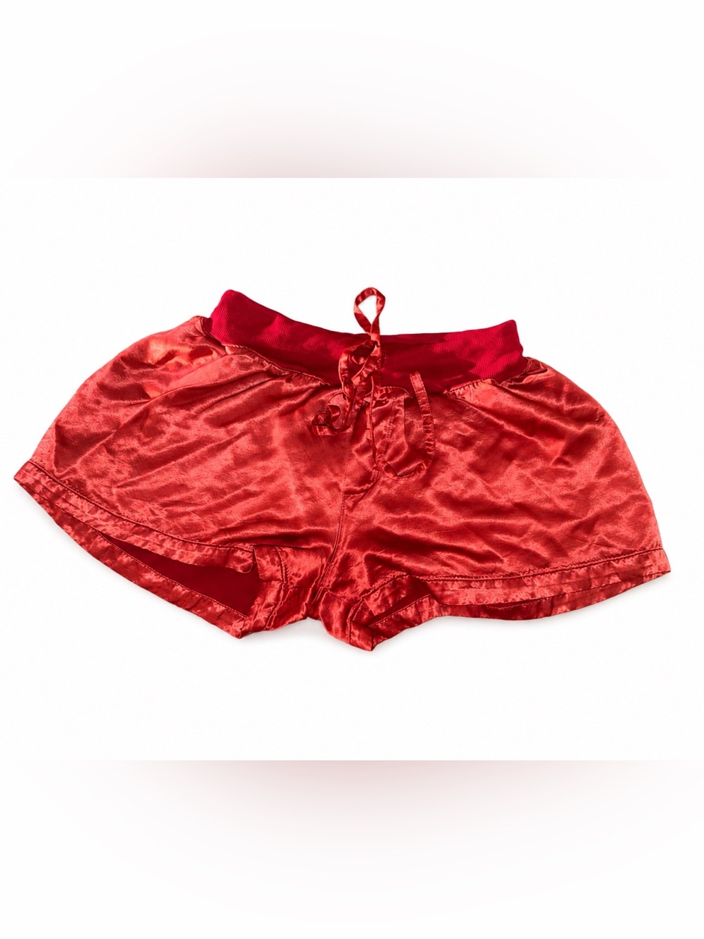 Women's PJ Harlow Satin Sleep Shorts in Red with Drawstring Waist